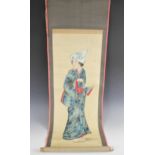 Chinese School (early 20th century), Watercolour on paper, Full length study of a calligrapher,