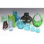 A selection of coloured glassware, mid 20th century and later, to include a pair of Dartington