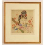 Elyse Ashe Lord (British, 1900–1971), Portrait of a geisha, Limited edition etching on paper with