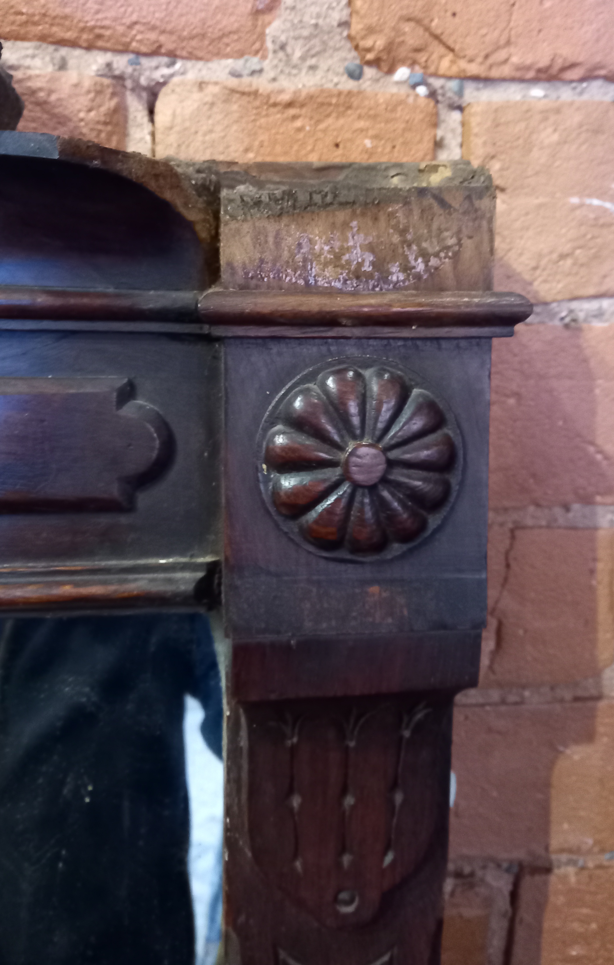 A large Victorian walnut framed over mantel mirror, of break arch form, with lunette moulded finials - Image 3 of 12