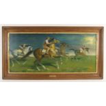 Leslie Simmonds Luff (British, 20th century), "Exercising Horses, Newmarket", Oil on board, Signed