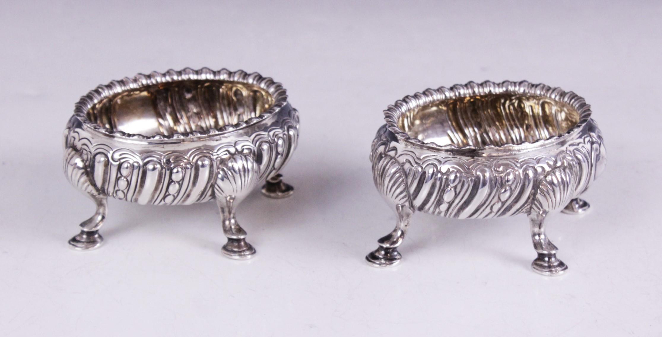 A matched pair of Victorian silver salts, one marked for Daniel & Charles Houle, London 1857, the - Image 2 of 2