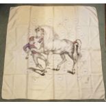 A vintage Fornasetti silk scarf by Jacqmar, 20th century, depicting a horse with anatomical
