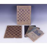 WORLD WAR II INTEREST: A handmade cardboard chess board inscribed "U.S. ARMY P.W.1B FRANCE" and "