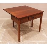 A George III mahogany tea table, the rectangular folding top above a single frieze drawer, raised