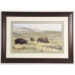 Alan M Hunt (British, b.1947), American bison on the plains, Oil on board, Signed and dated 1990