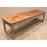A 19th century pine country house kitchen or scullery table, the rectangular scrub top with