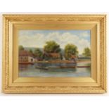 English school (20th century), A river scene with figure in a punt, Oil on board, Unsigned, 29cm x