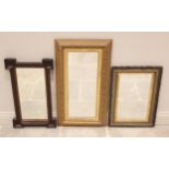 A rectangular bevelled wall mirror, the moulded frame with projected angular corners, 76cm x 33cm,
