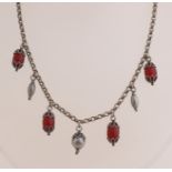 Silver necklace with carnelian