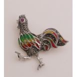 Silver brooch with enamel, rooster