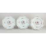 Three Chinese Family Rose plates Ø 23 cm.