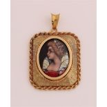 Gold pendant with enamel portrait