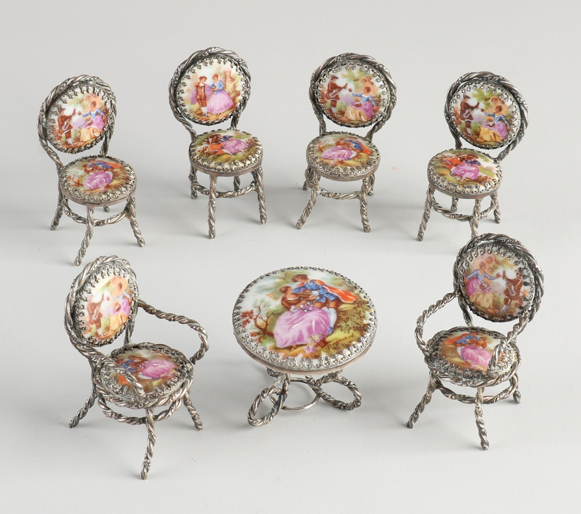 Limoges miniature set table with chairs