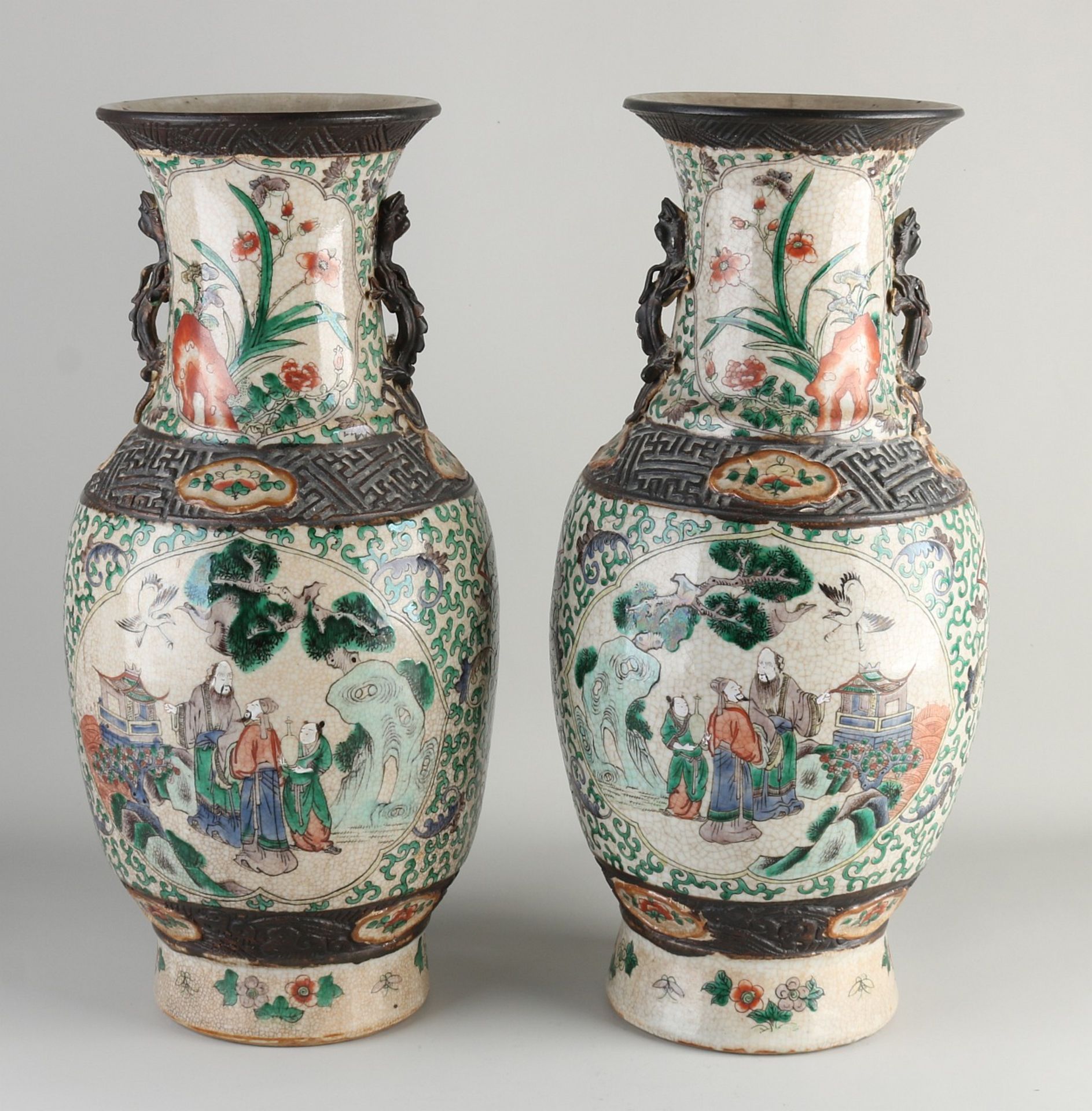 Pair of antique Chinese/Cantonese vases, H 45 cm.