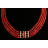 4-String red coral necklace