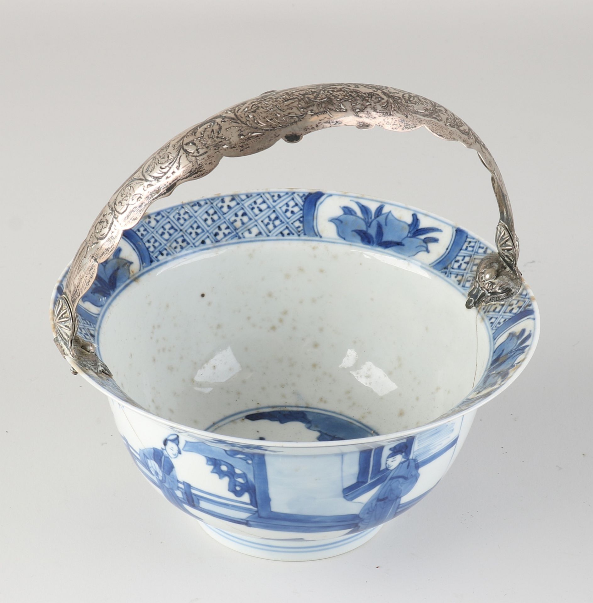 18th century Kang Xi hooded bowl with silver bracket