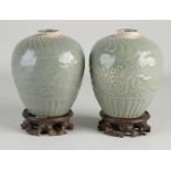 Two Chinese vases + consoles