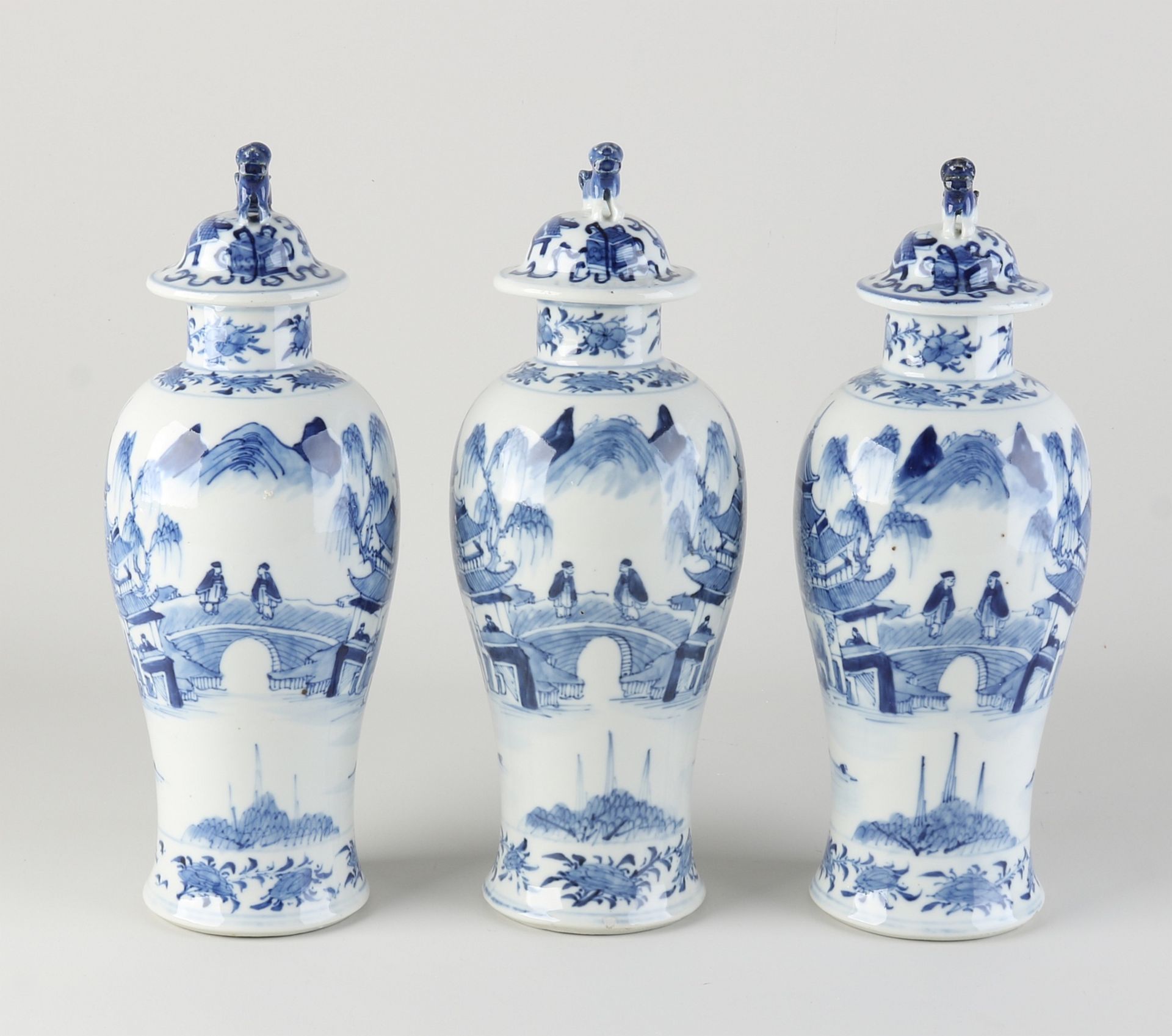 Three Chinese lidded vases, H 29 cm. - Image 2 of 2