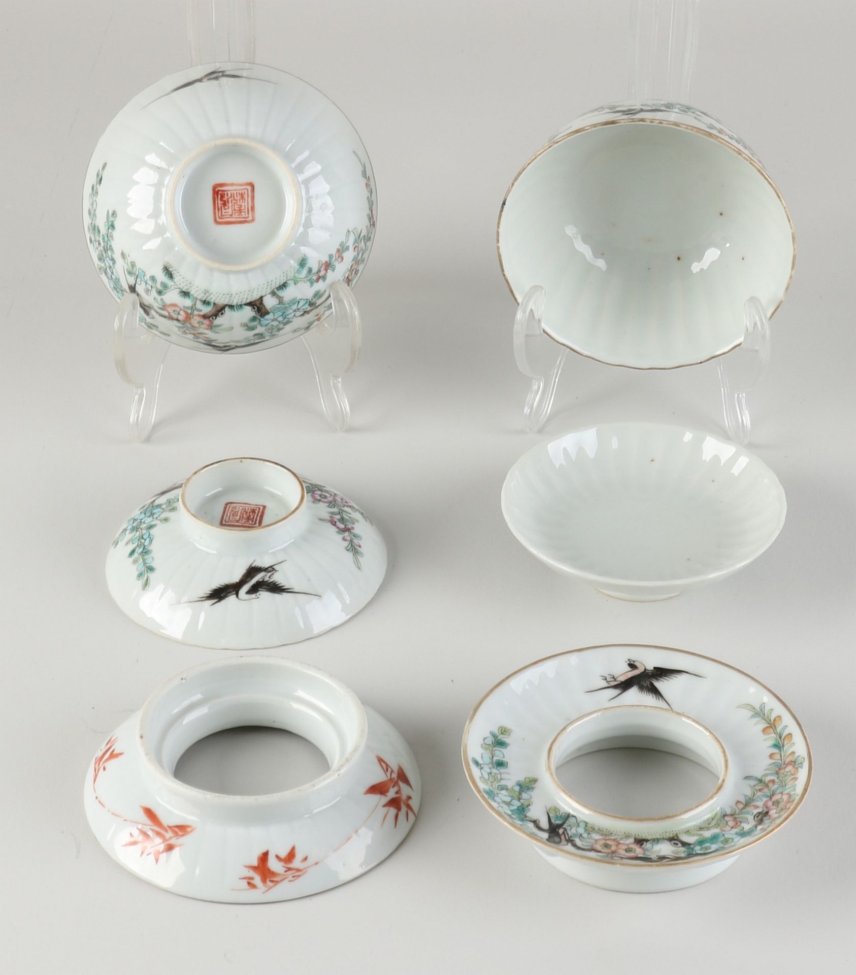 Two three-piece Chinese cups + saucers