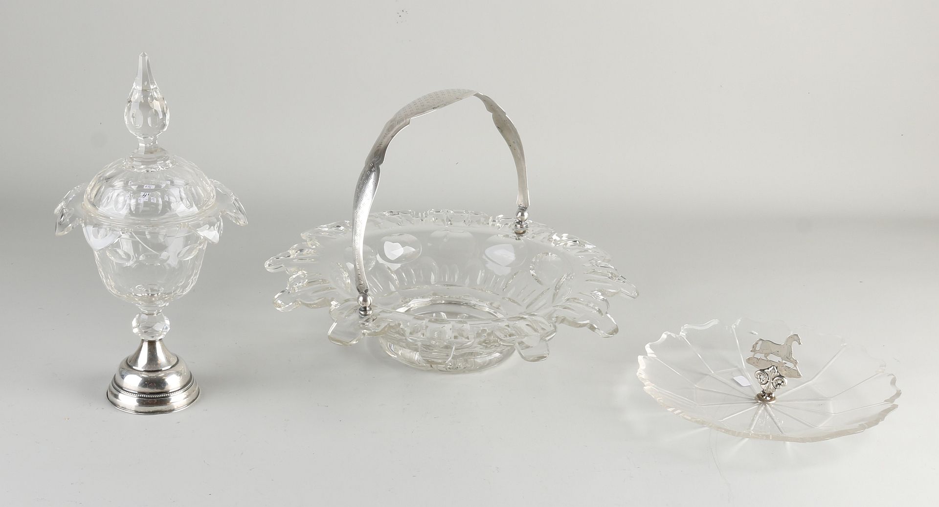 Three parts crystal with silverware