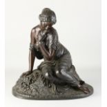 Antique bronze statue, Lady with bird