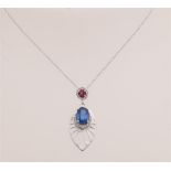 White gold pendant with colored stones