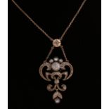 Gold necklace and pendant with rose diamonds