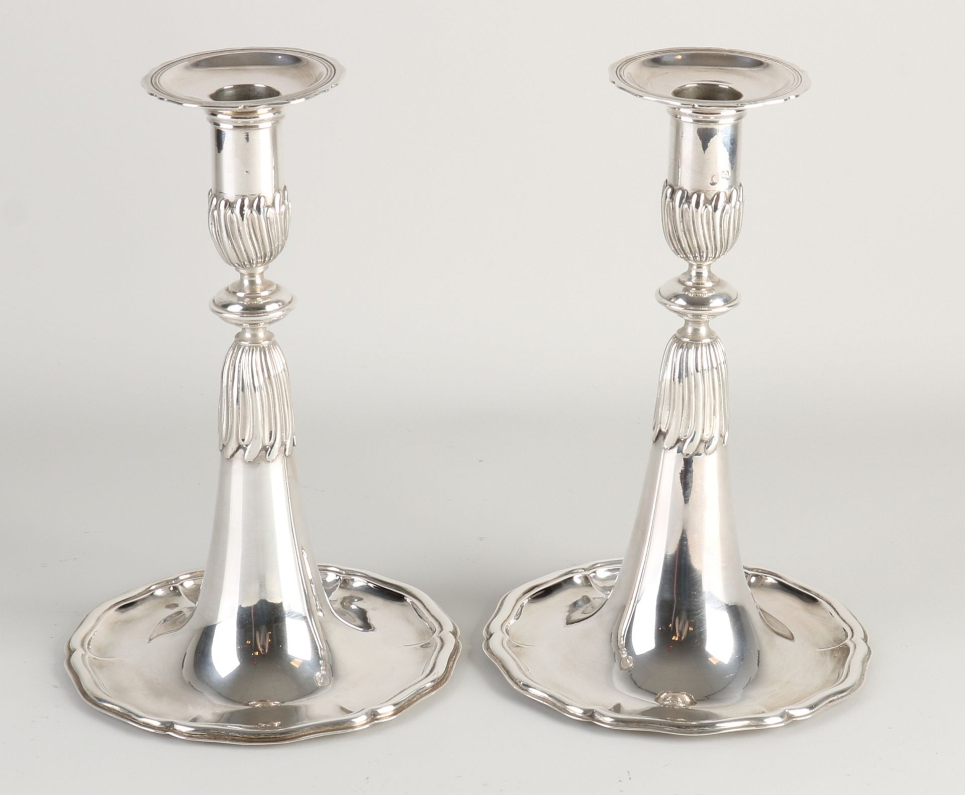 Two silver candlesticks, 18th century