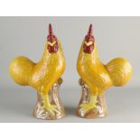 Two Chinese porcelain roosters, H 30.5 cm.