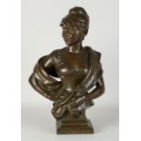 Bronze ladies bust, H 52 cm.