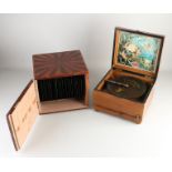 Antique music box + 23 playing records