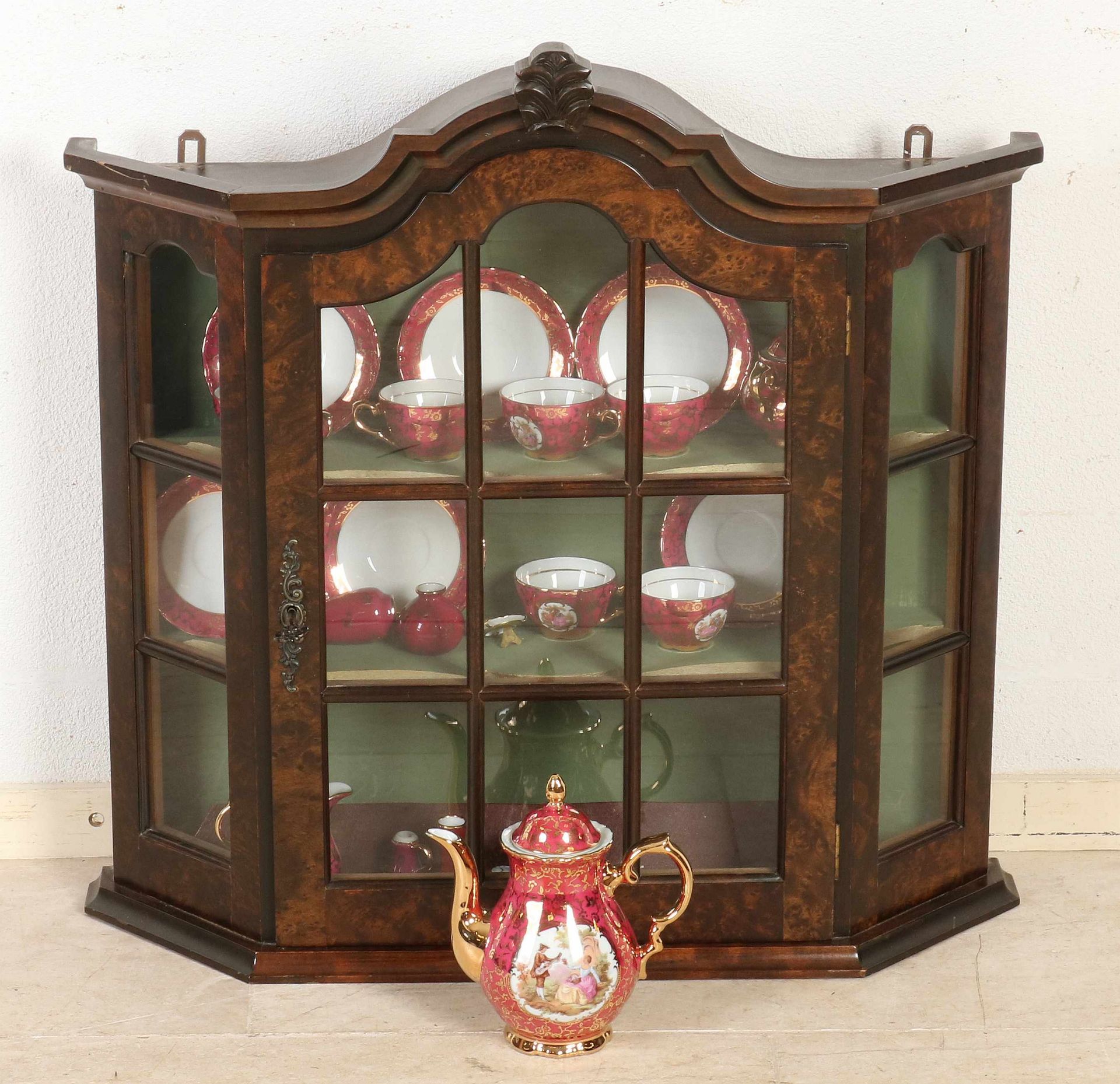 Burr nuts hanging display cabinet + limoges crockery