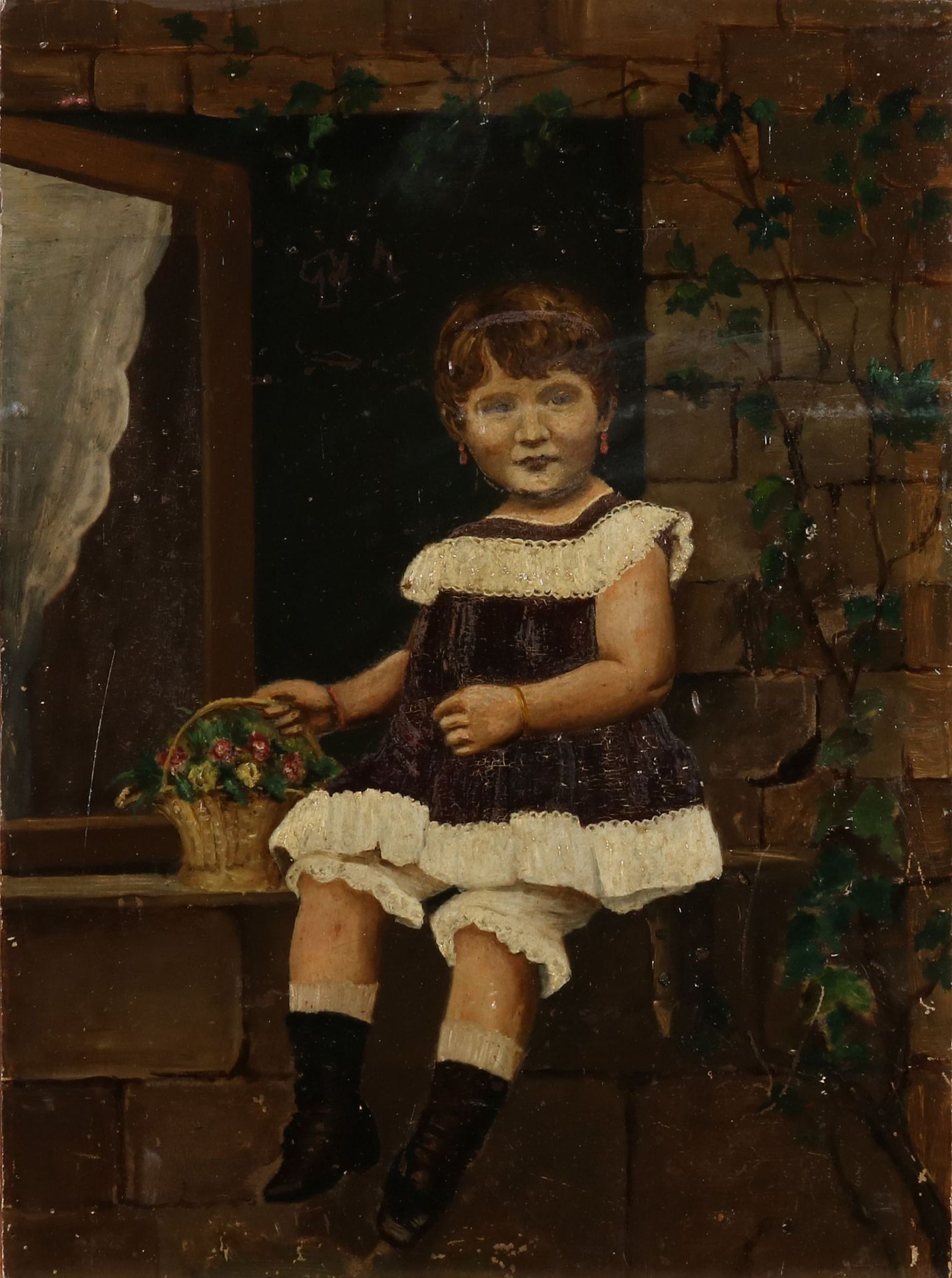 Unsigned, Girl with flower basket