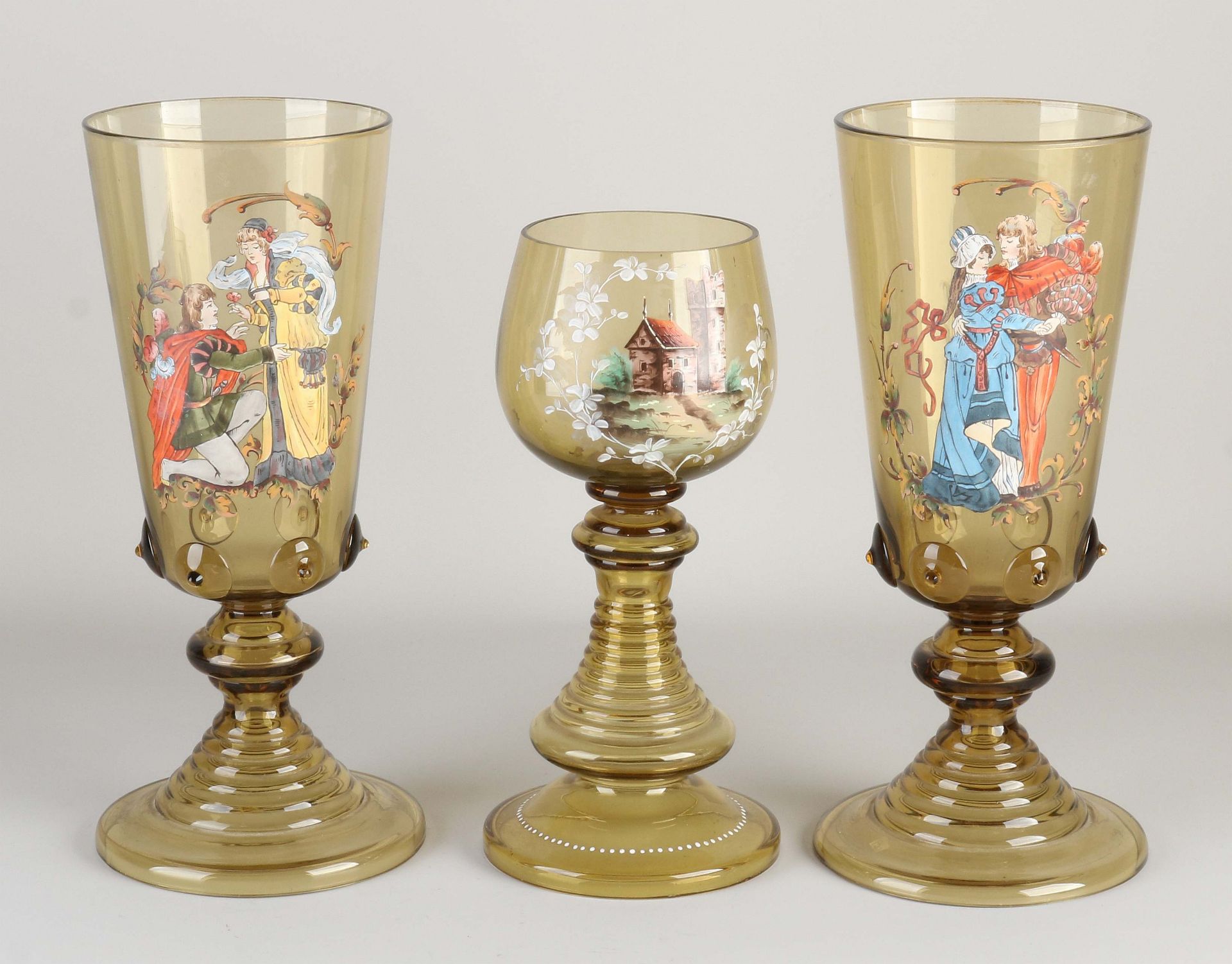 Three show goblet glasses, 1890