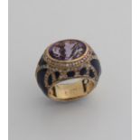 Capital gold ring with amethyst and diamond