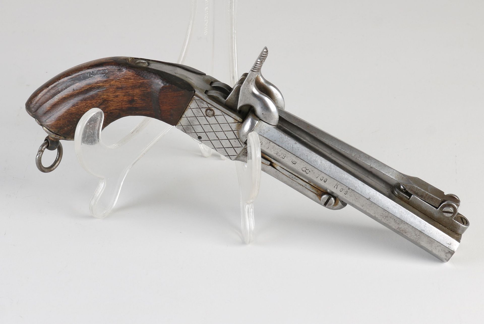 Double barrel pistol, L 22 cm.