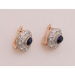 Gold ear studs blue sapphire and diamond