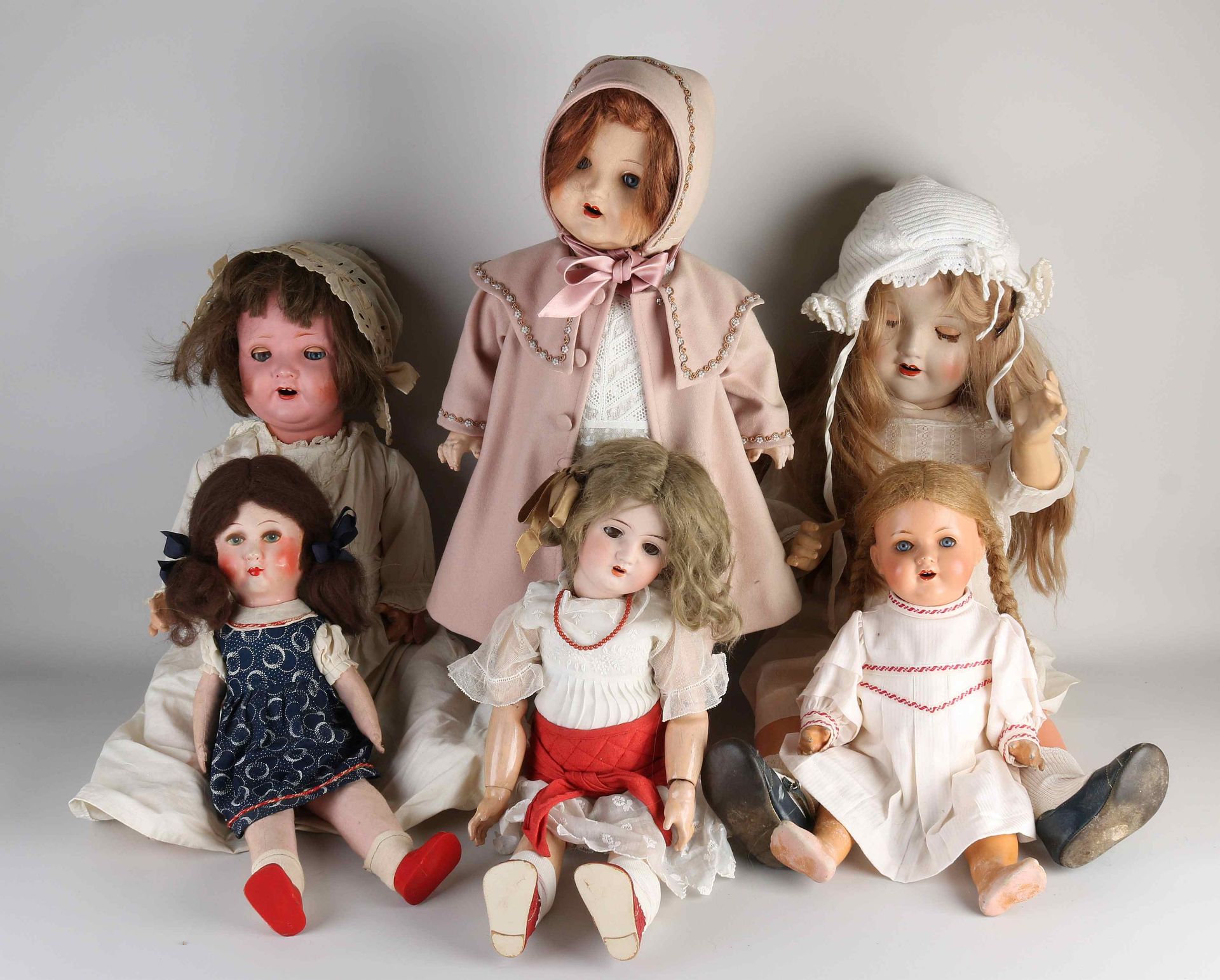 Six antique German dolls