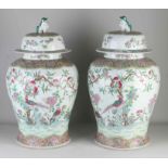 Two large Chinese Family Rose vases with lids, H 56 cm.