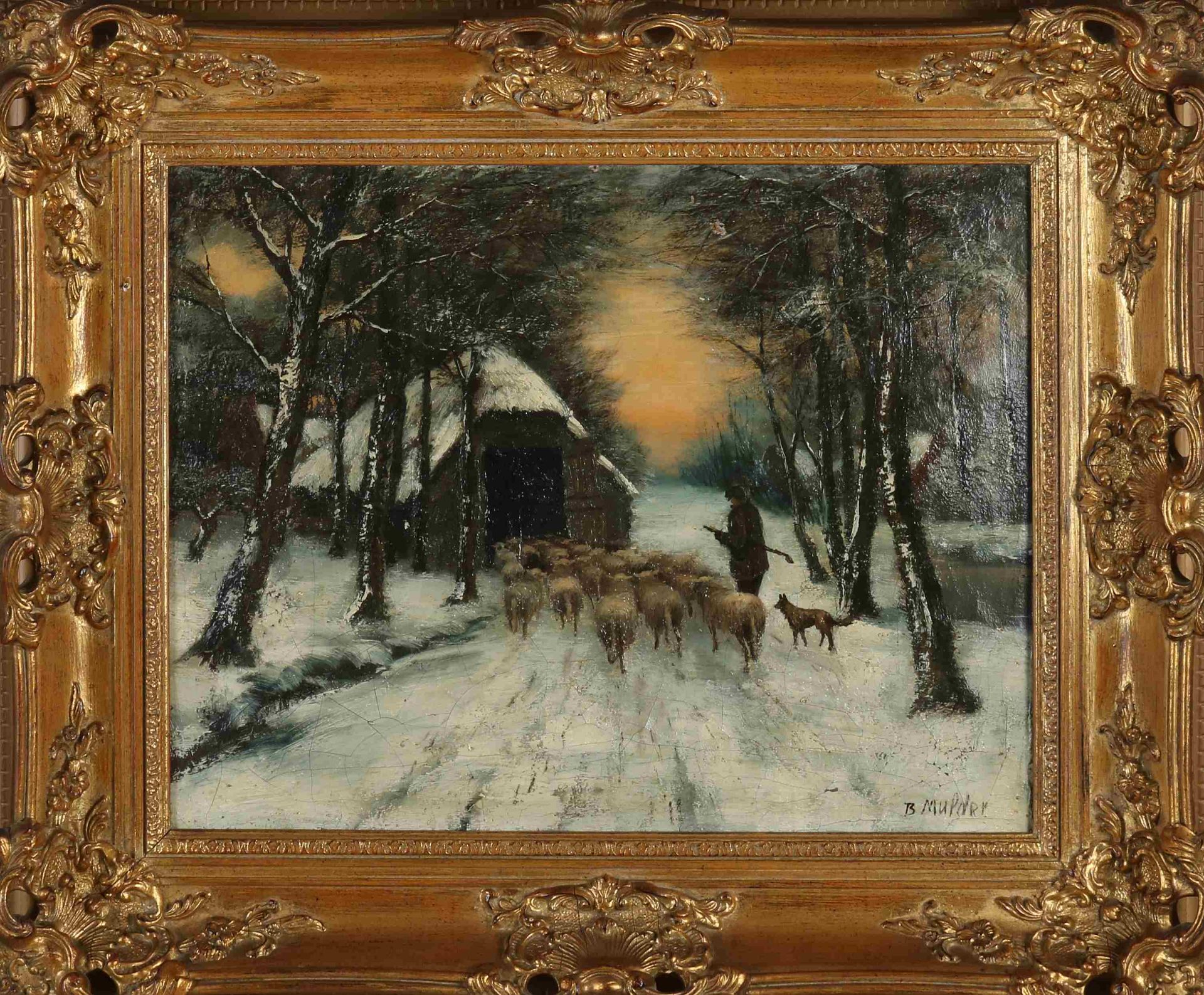 B. Mulder, Winter landscape with sheepfold and shepherd