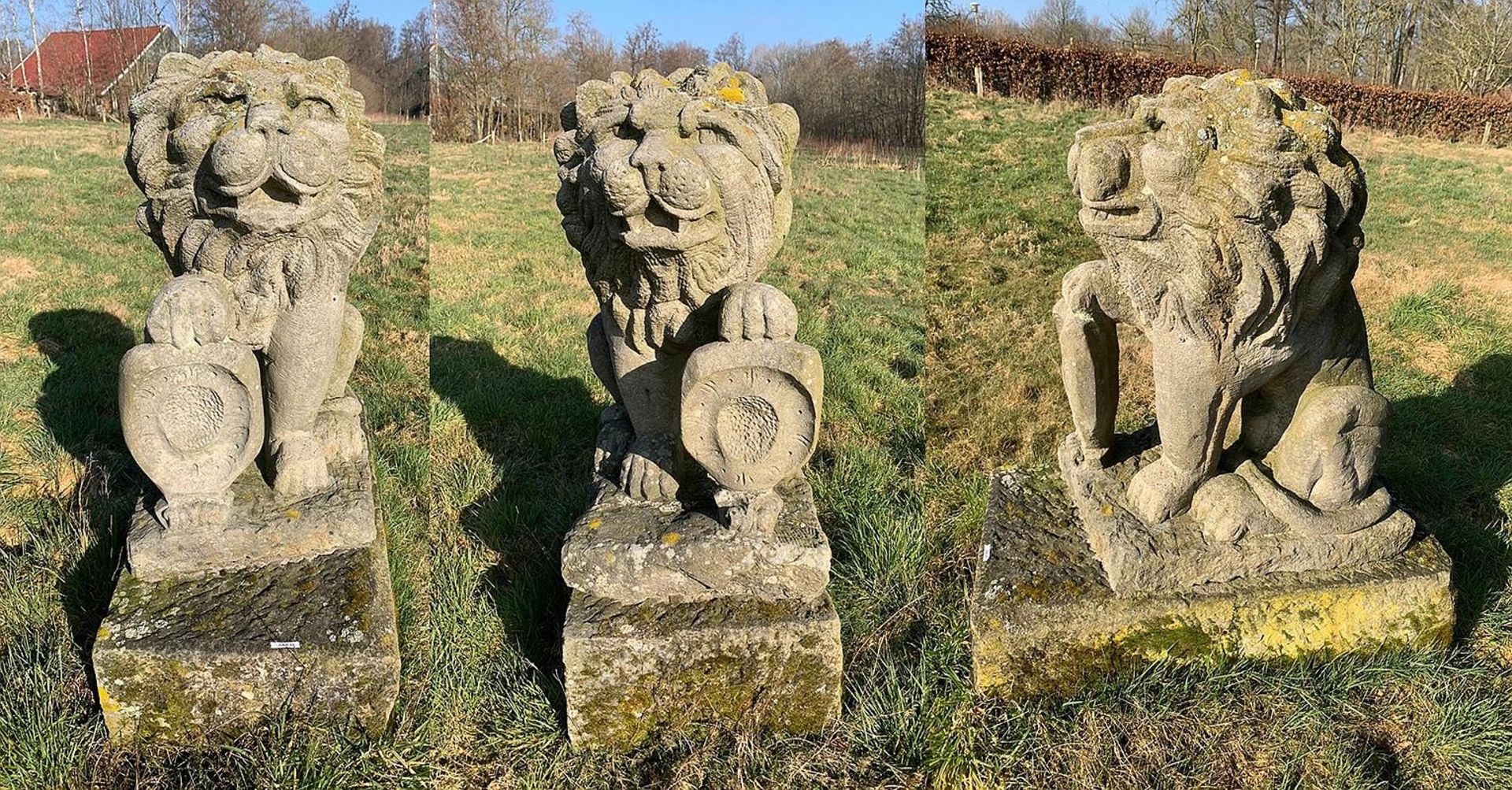 2x Sandstone lion