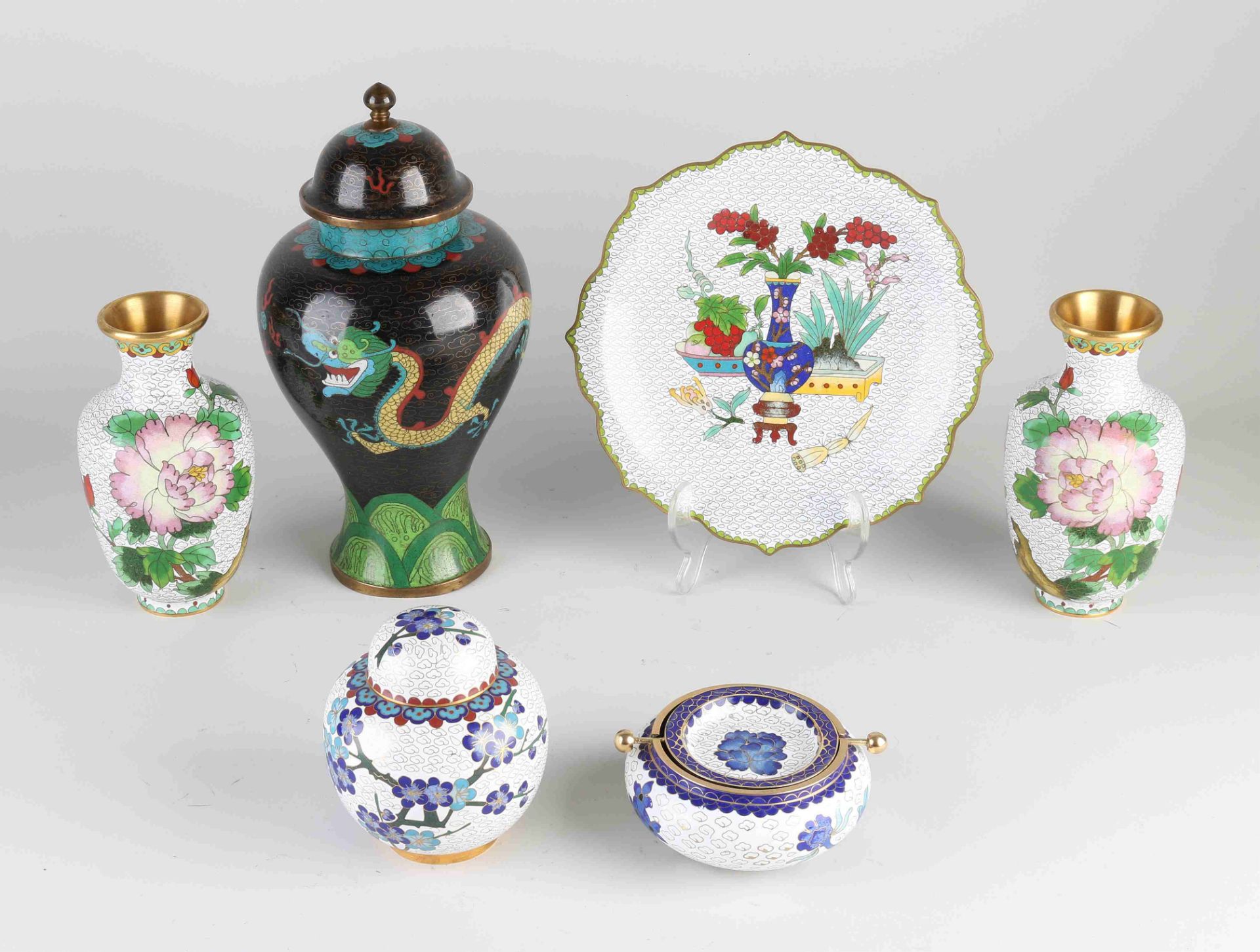 Six parts Japanese cloisonné