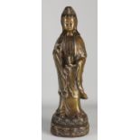 Bronze Quan Yin on lotus flower, H 43.5 cm.