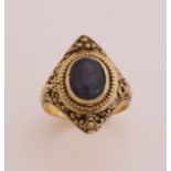 Gold antique ring with sapphire