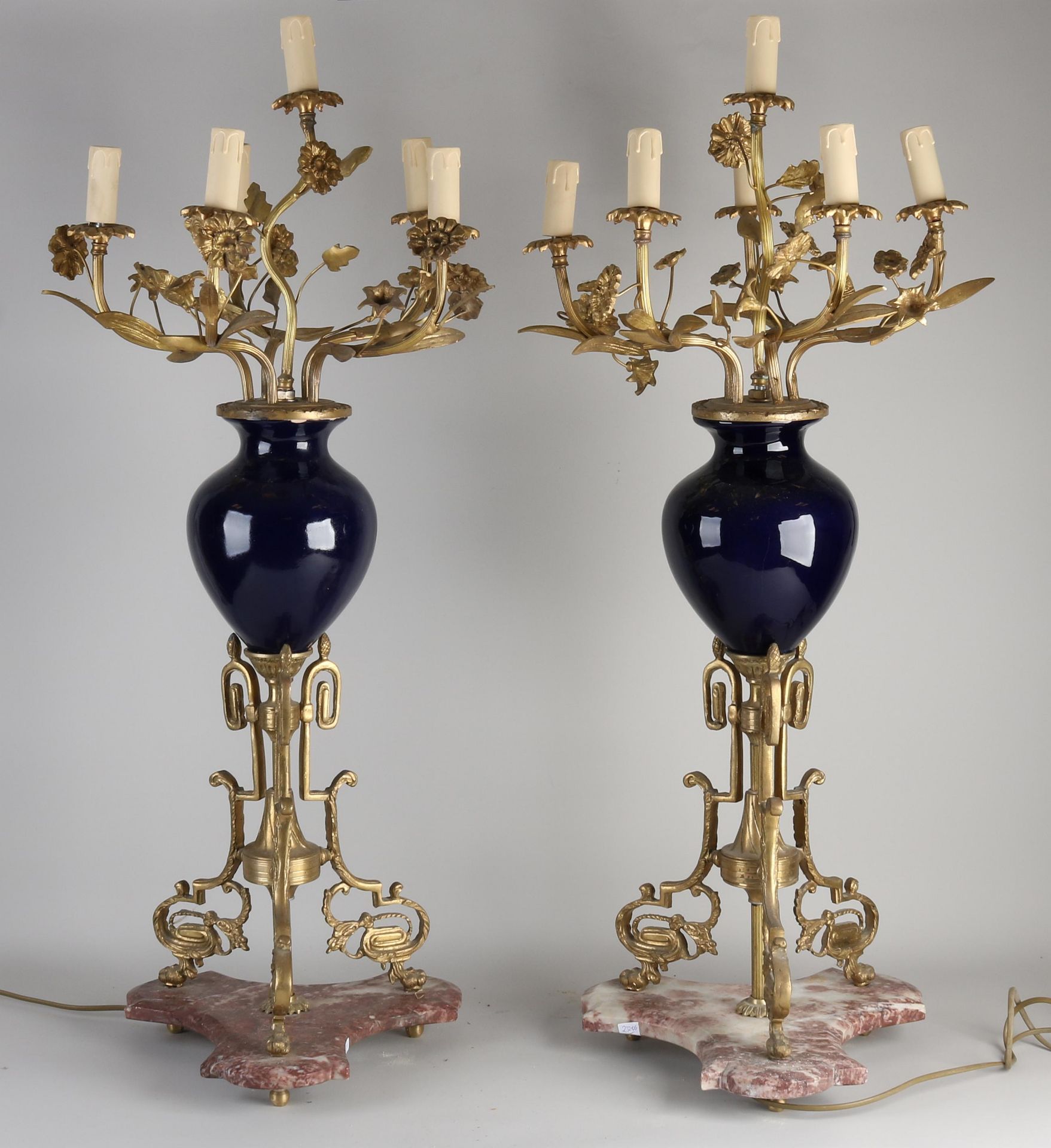Two antique French candlesticks, H 96 cm.