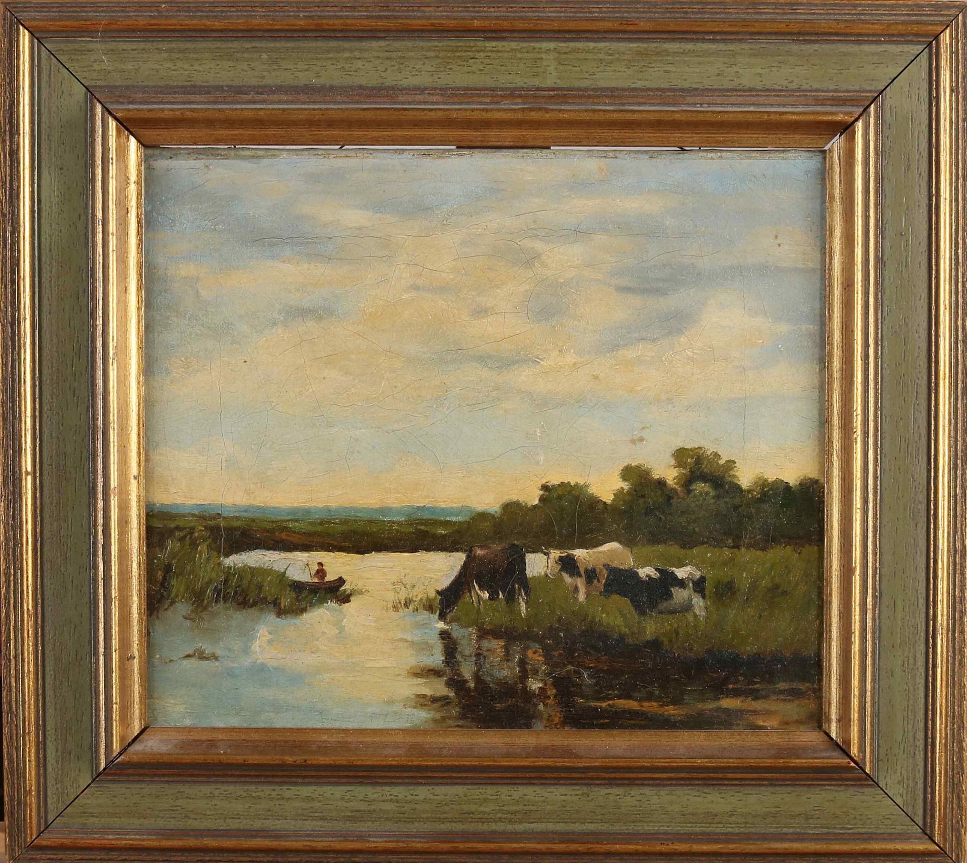 Unsigned, Landscape with cows on the waterfront