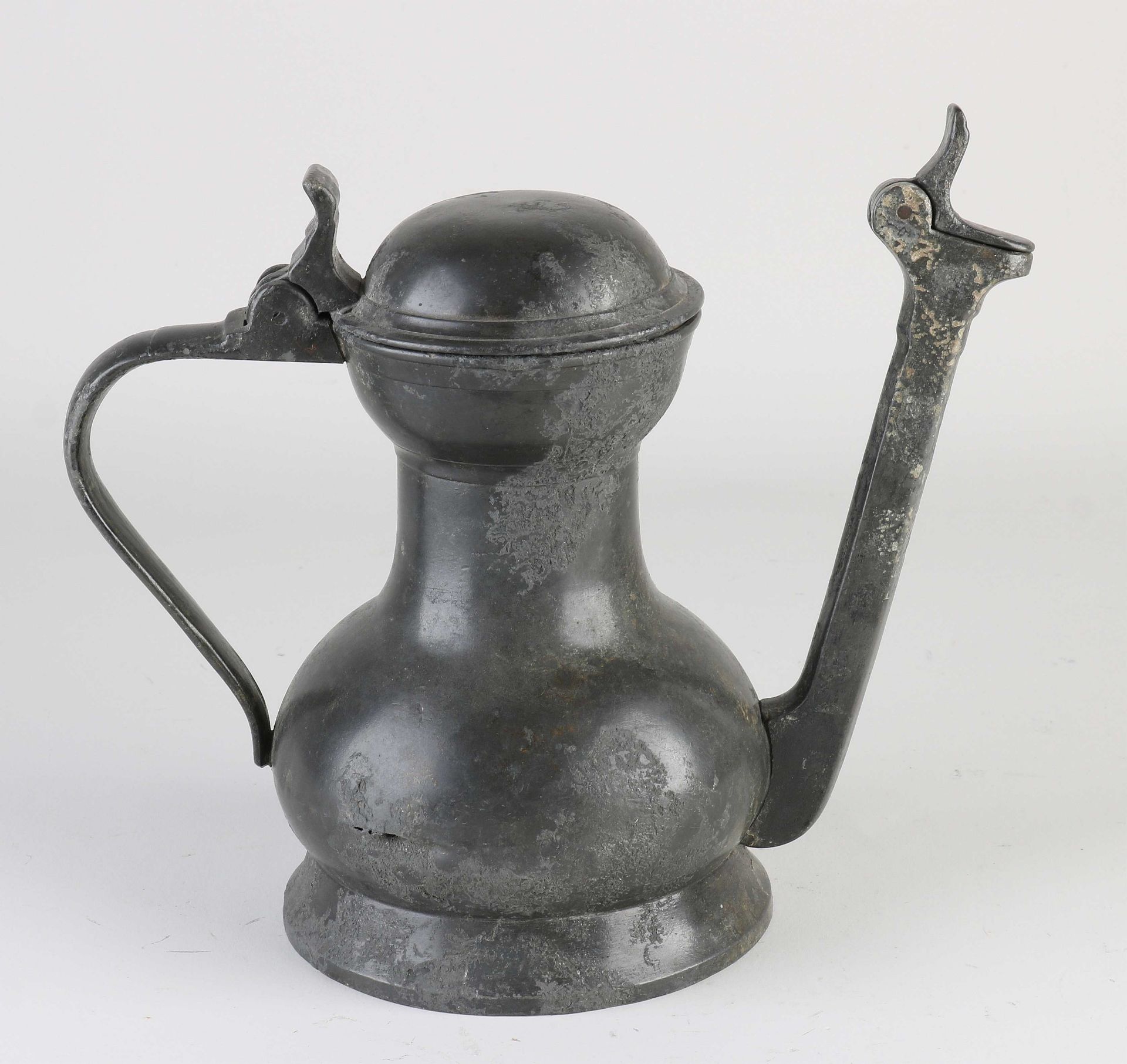 Antique pewter Jan Steen jug, H 19.5 cm. - Image 2 of 2