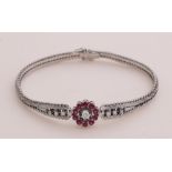 White gold bracelet with diamond and ruby