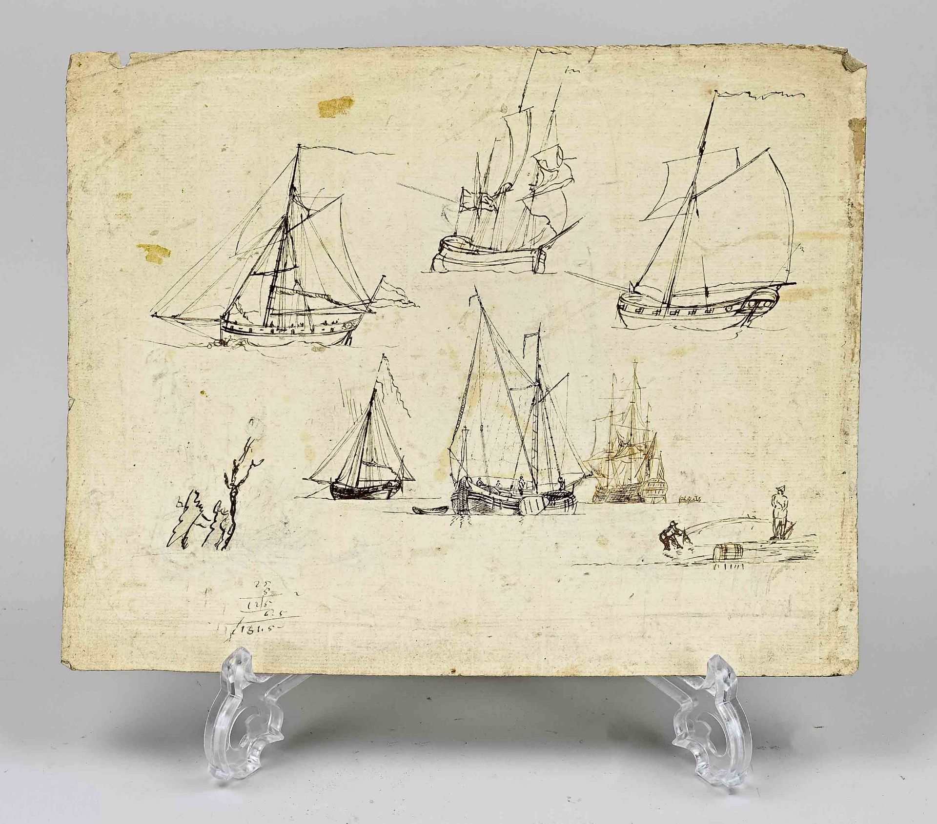 Monogram, 17th Century Sepia with Ships - Image 2 of 2